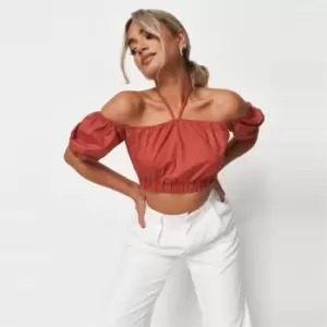 Image of Missguided Halter Neck Crop Top - Orange