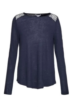 Image of Great Plains Lucy Linen Mix Jersey Top Blue