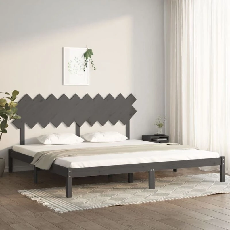 Image of Vidaxl Bed Frame Grey 200X200 Cm Solid Wood, Grey 3104890