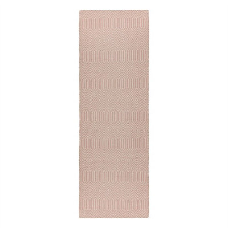 Image of Pink Wool Luxurious Wool Modern Geometric Handmade Rug For Living Room And Bedroom-66 X 200Cm (Runner)