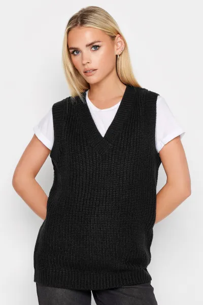 Image of PixieGirl Petite Blk Chunky Knitted Vest, Black, Size 6-8, Women
