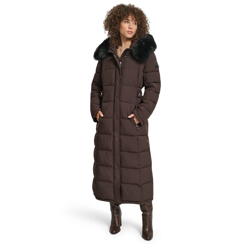Image of DKNY Womens Longline Long Puffer Jacket Bitter female 14 (L)