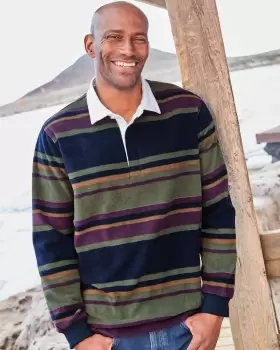 Image of Cotton Traders Mens Fleece Stripe Rugby in Green