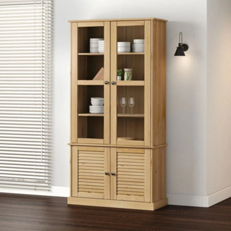 Image of VIDAXL Glass Display Cabinet vigo 85x35x170cm Solid Wood Pine Vidaxl 8720845846077