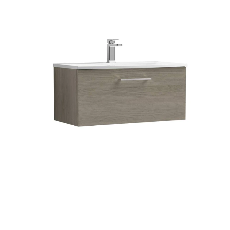 Image of Balterley Modern Bathroom Wall Hung 1-Drawer Vanity Basin, Solace Oak, 800mm in Brown Brown Unisex