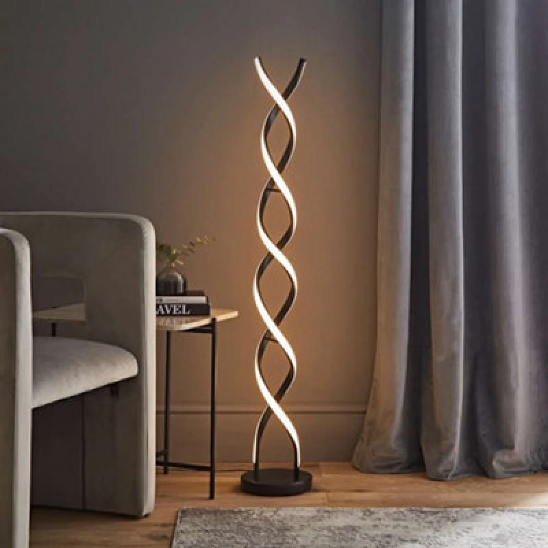 Image of ValueLights Infinity Matt Black Double Twist Integrated LED Floor Lamp In Warm White Black