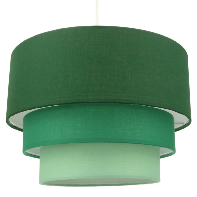 Image of Happy Homewares Contemporary Round Triple Tier Cotton Fabric Pendant Light Shade in Green Size: 14" Green Unisex 14"