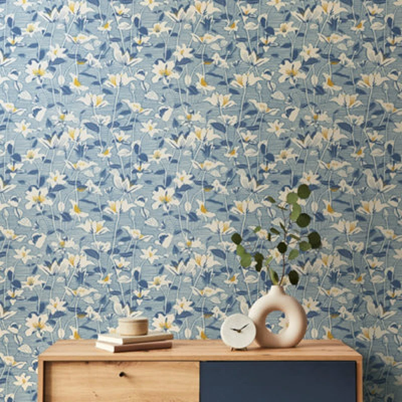 Image of Hoopla Walls Lino Leaves - Soft Navy 10M Wallpaper