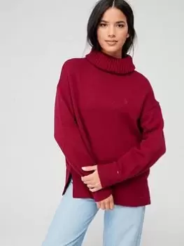 Image of Tommy Hilfiger Wool Blend Roll-nk Sweater - Red, Red Size M Women