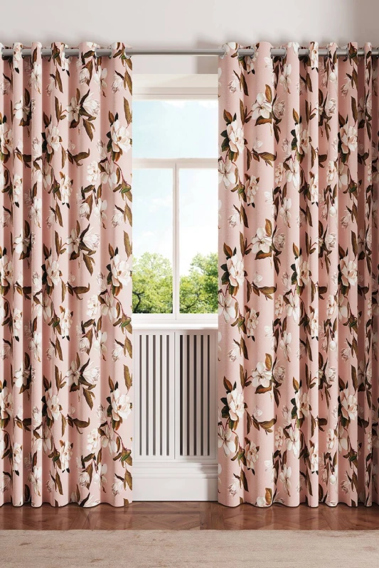 Image of Ted Baker 'Opal Floral' Cotton Lined Curtains in Pink Size: 228cm width x 183cm drop Pink Unisex 228cm width x 183cm drop