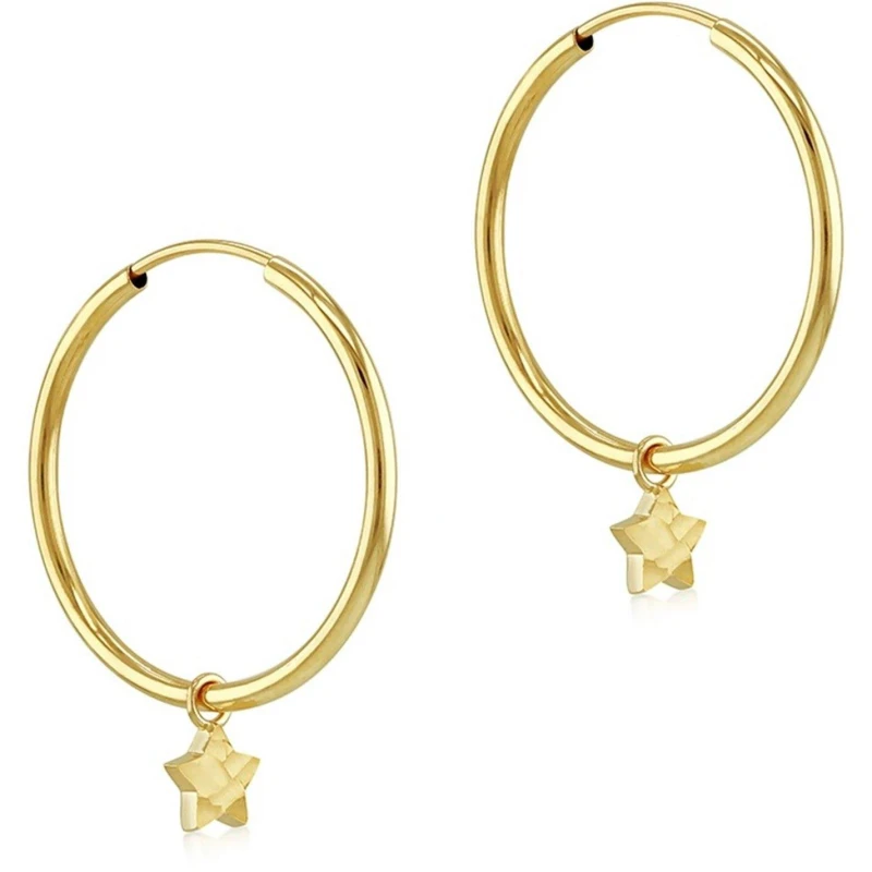 Image of Be You 9ct Gold Plain Hoop With Star Drop Earrings Yellow Gold female One Size