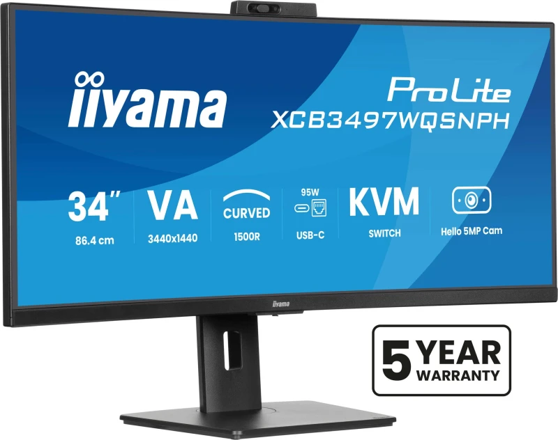 Image of iiyama iiyama ProLite XCB3497WQSNPH-B1 computer monitor 86.4cm (34") 3440 x 1440 pixels UltraWide Quad HD LED Black XCB3497WQSNPH-B1