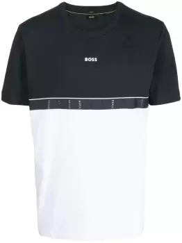 Image of BOSS Colour-block Logo-print T-Shirt Dark Blue/White