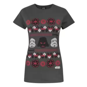 Image of Star Wars Womens/Ladies Darth Vader Fair Isle Christmas T-Shirt (M) (Charcoal)