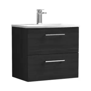 Image of Nuie Arno Charcoal Black 600mm Wall Hung 2 Drawer Vanity Unit with 30mm Curved Profile Basin - ARN624G - Charcoal Black