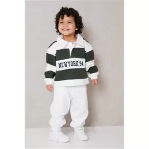 Image of I Saw It First Forest Green Kids Heavyweight Embroidered Stripe Fleeceback Polo Top - Green