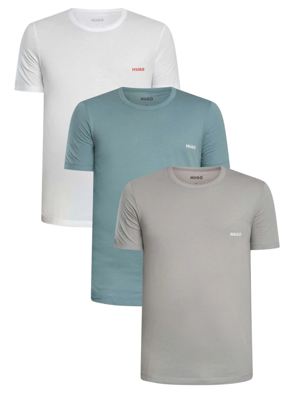 Image of HUGO 3 Pack Crew Lounge T-Shirt White/Blue/Grey L