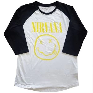 Image of Nirvana - Yellow Smiley Unisex Medium T-Shirt - Black,White