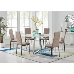Image of Santorini White Round Dining Table And 6 Cappuccino Milan Black Leg Chairs - Cappuccino