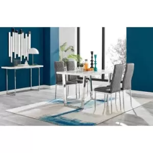Image of Furniture Box Kylo White High Gloss Dining Table and 4 Grey Velvet Milan Chairs