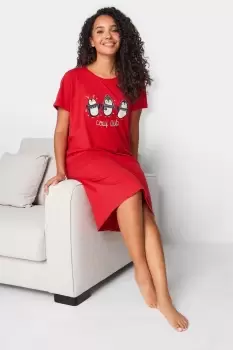 Image of 'Cosy Club' Slogan Penguin Print Christmas Nightdress
