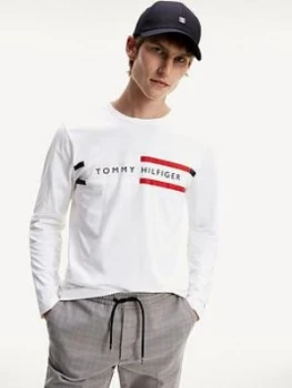Image of Tommy Hilfiger Corp Chest Stripe Long Sleeve T-Shirt - White