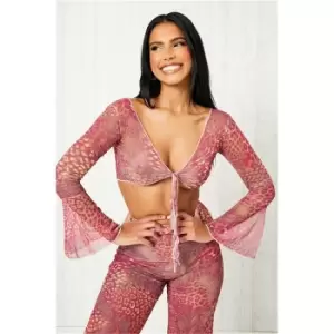Image of I Saw It First Pink Animal Print Mesh Wrap Beach Top - Pink