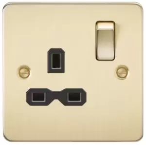 Image of KnightsBridge Flat plate 13A 1G DP switched socket - brushed brass with Black insert