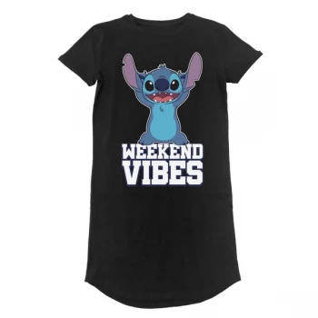 Image of Lilo And Stitch - Weekend Vibes Womens Medium T-Shirt Dress - Black