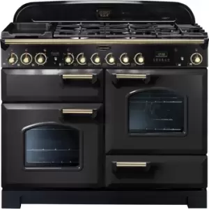 Image of Rangemaster Classic Deluxe CDL110DFFCB/B 110cm Dual Fuel Range Cooker - Charcoal Black / Brass - A/A Rated
