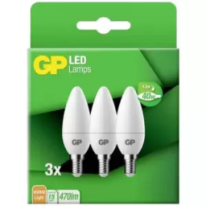 Image of GP Batteries 740GPCAN087823B3 LED (monochrome) EEC F (A - G) E14 Candle shape 5.6 W = 40 W Warm white (Ø x L) 35mm x 107mm 3 pc(s)