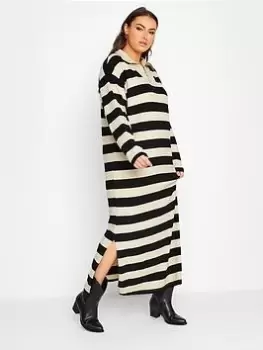 Image of Yours Soft Touch Collared Stripe Dress - Grey, Size 18, Women