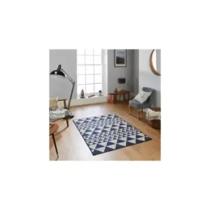 Image of Oriental Weavers - Moda Flatweave Prism Blue 120cm x 160cm Rectangle - Blue and Ivory