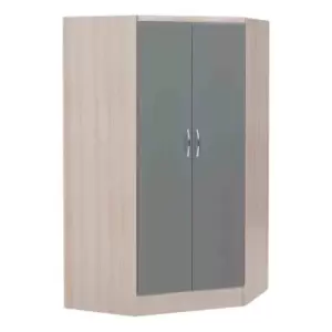 Image of Seconique Nevada 2 Door Corner Wardrobe - Grey Gloss/Light Oak Effect Veneer