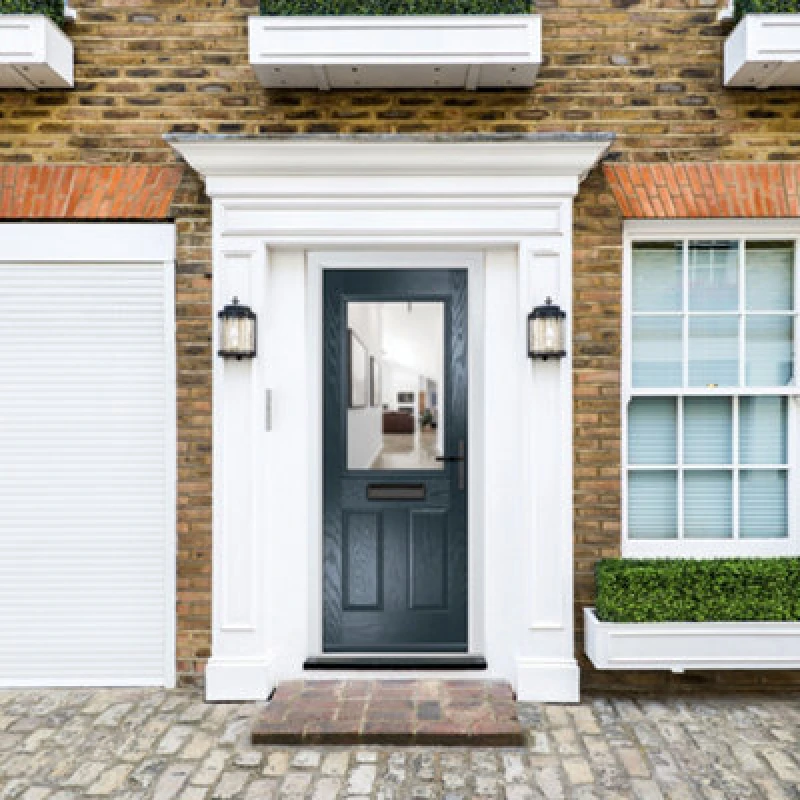 Image of Lacerta Composite Door Lytham 7016 Grey 920mm X 2090mm Open In Left Hand Clear Glass 10 Year Guarantee - Free Delivery & Smart Lock