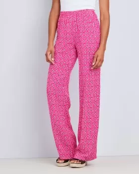Image of Cotton Traders Womens Sienna Printed Pull-On Wide-Leg Trousers in Pink