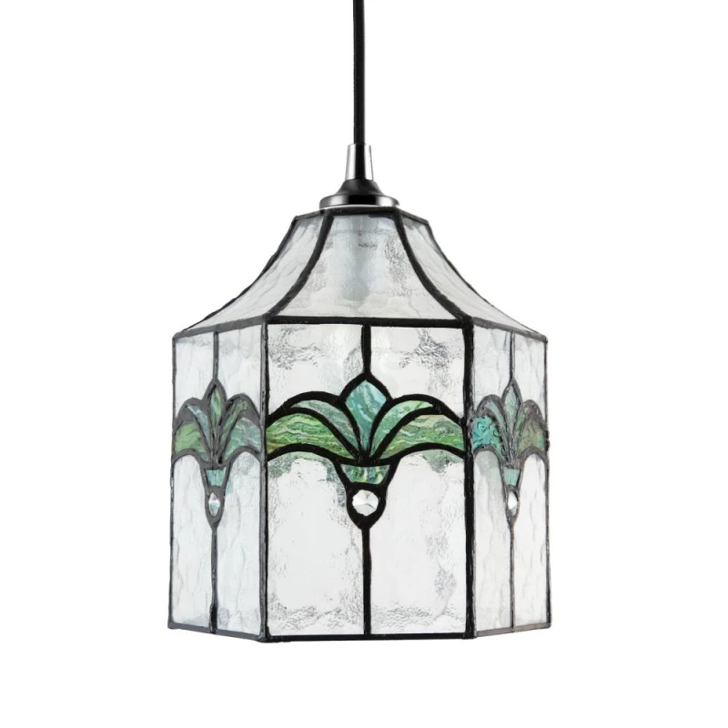 Image of Happy Homewares Classic Lantern Tiffany Pendant Shade with Clear Water Glass & Emerald Green Green Unisex