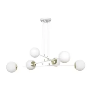 Image of Emibig Ognis White Globe Multi Arm Pendant Ceiling Light with White Glass Shades, 6x E27