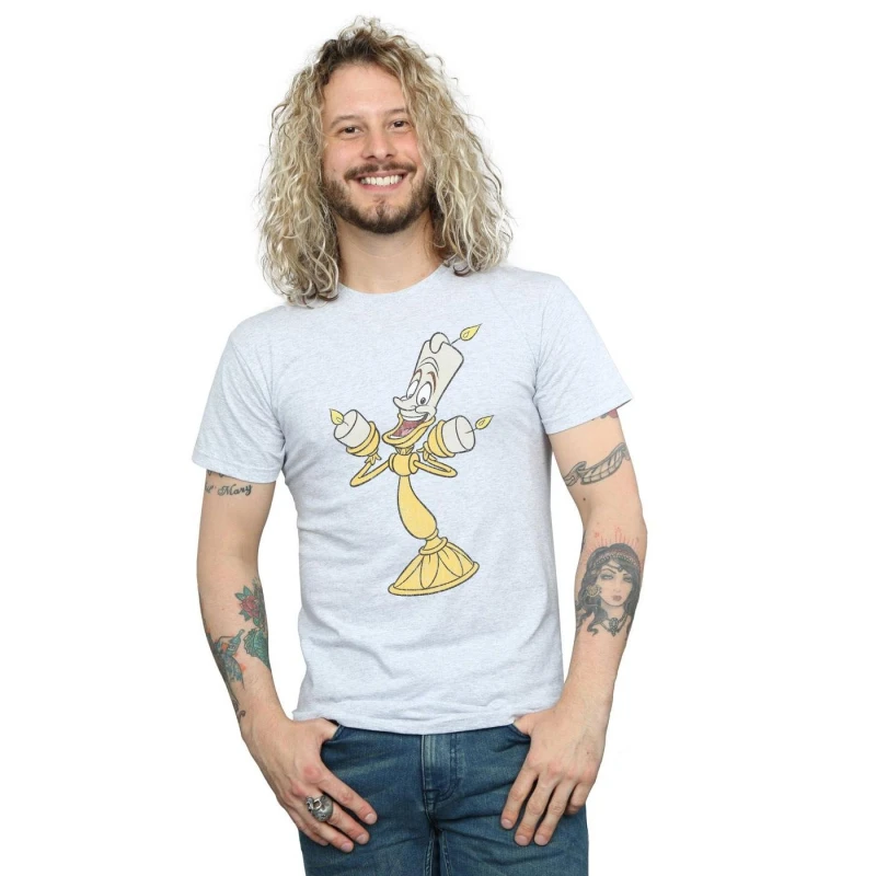 Image of Disney Men Beauty And The Beast Lumiere Distressed T-Shirt in Grey Size: Small Grey S Male 5059114936991