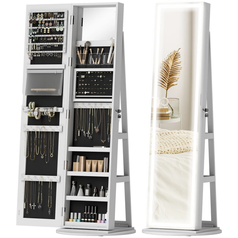Image of HOMCOM HOMCOM Jewellery Cabinet, Full Length Mirror with Storage, White White One Size Unisex 5063603532786