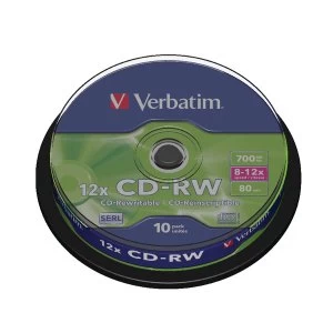 Image of Verbatim CD RW Datalife Plus 80minutes 8 12X Hi Speed Spindle Pack of