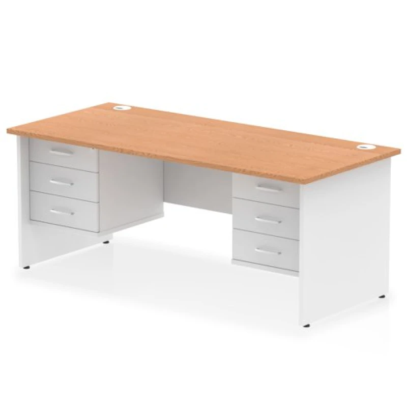 Image of Impulse Impulse 1800 x 800mm Straight Office Desk Oak Top White Panel End Leg with 2 x 3 Drawer Fixed Pedestal MIRDP18FP3FP3OAKWHT
