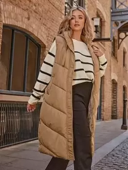 Image of Yours Chevron Longline Gilet - Brown, Size 20, Women