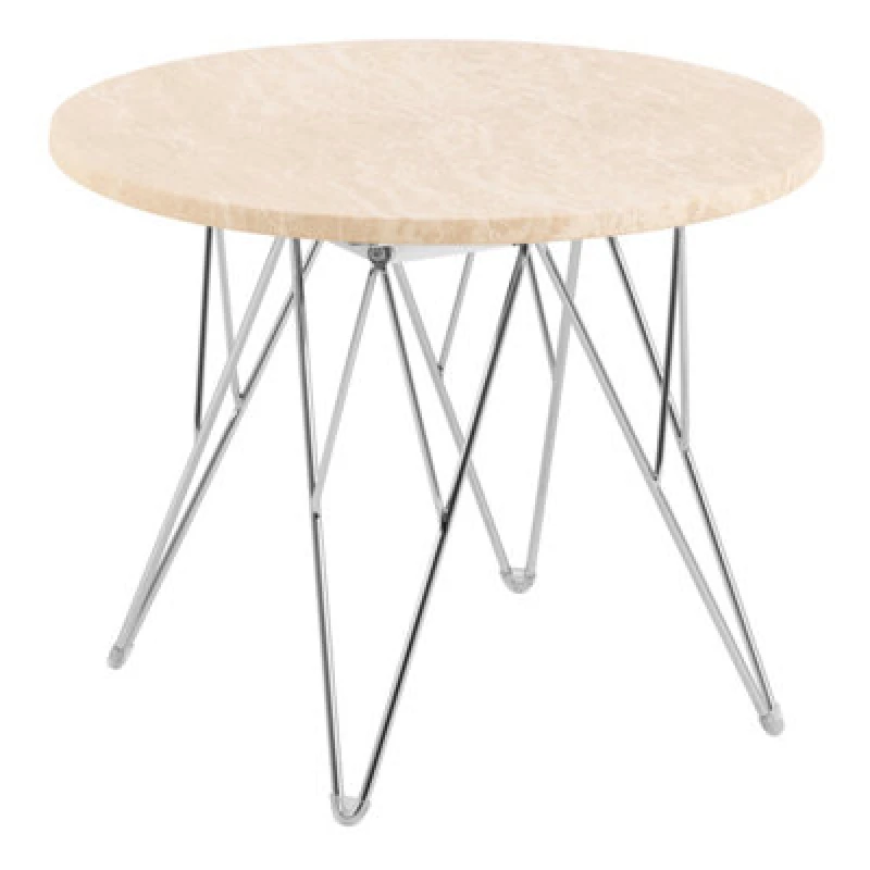 Image of Furniture To Go Prunus Round Side Table In Matt Beige And Chrome Steel Base 55X41.4Cm