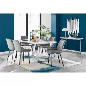 Image of Furniture Box Kylo White High Gloss Dining Table and 6 Grey Pesaro Black Leg Chairs