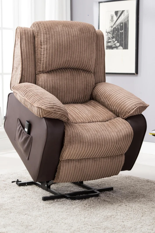 Image of Postana Electric Rise Recliner Jumbo Cord - Brown Leather, Brown 5.05574E+12