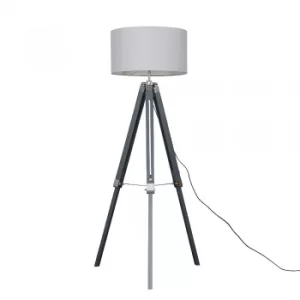 Image of Clipper Grey Wood and Chrome Floor Lamp with XL Cool Grey Reni Shade