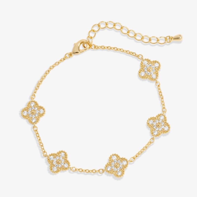 Image of Jon Richard Gold Plated Pave Station Clover Bracelet Gold
