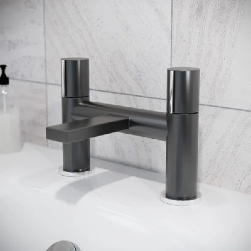 Image of Nes Home Arte Handleless Futuristic Matte Grey Bath Filler Tap Deck Mounted Brass Silver