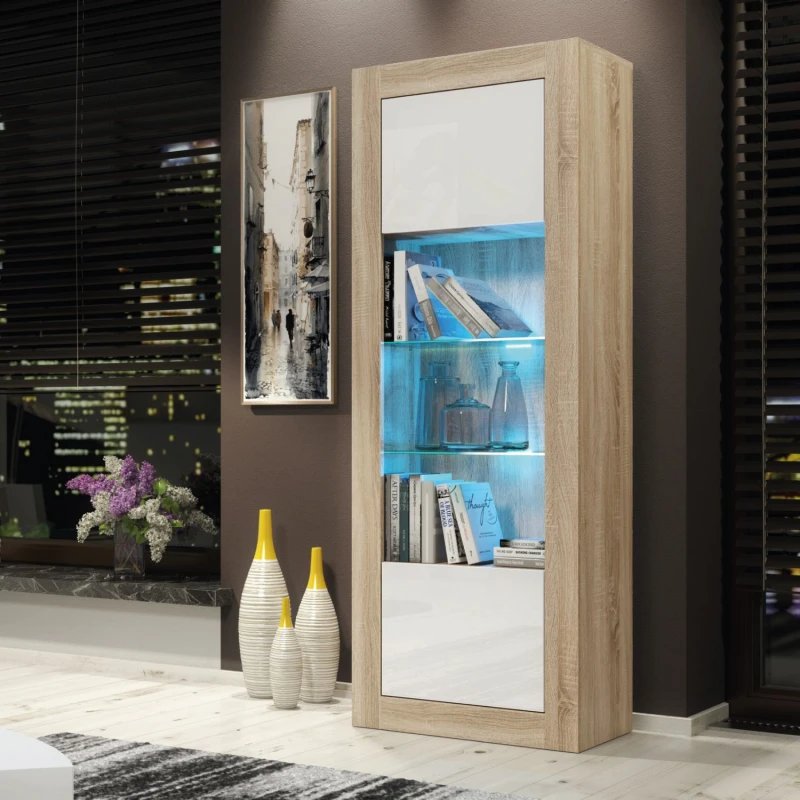 Image of Creative Furniture Creative Furniture Illume Display Cabinet 170cm - A Stylish and Modern Cabinet with Glass Shelves and LED Lights in Light Oak Light